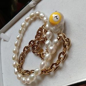 Joolz by Martha calvo necklace baroque pearl gold tone chain billiard ball